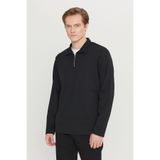 AC&Co / Altınyıldız Classics Erkek Siyah Pamuklu Standart Fit Normal Kesim Fermuarlı Polo Yaka Sweatshirt