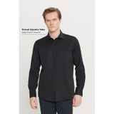 AC&Co / Altınyıldız Classics Erkek Sıyah Pamuklu Tailored Slim Fit Dar Kesim Klasik Yaka Armürlü Cepli Gömlek Siyah