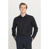 AC&Co / Altınyıldız Classics Erkek Siyah Pamuklu Tailored Slim Fit Dar Kesim Klasik Yaka Armürlü Cepli Gömlek