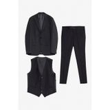 AC&Co / Altınyıldız Classics Erkek Sıyah Slim Fit Dar Kesim Kırlangıç Yaka Kapak Cepli Yelekli Takım Elbise Siyah
