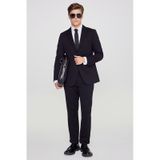 AC&Co / Altınyıldız Classics Erkek Sıyah Slim Fit Dar Kesim Mono Yaka Beli Bağlamalı Kapak Cepli Esnek Takım Elbise Siyah
