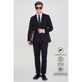 AC&Co / Altınyıldız Classics Erkek Siyah Slim Fit Dar Kesim Mono Yaka Beli Bağlamalı Kapak Cepli Esnek Takım Elbise
