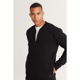 AC&Co / Altınyıldız Classics Erkek Siyah Standart Fit Normal Kesim Içi Polarlı 3 Iplik Kolej Yaka Pamuklu Sweatshirt Ceket