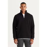 AC&Co / Altınyıldız Classics Erkek Sıyah Standart Fit Normal Kesim İçi Polarlı Bato Yaka Pamuklu Sweatshirt