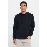Ac&Co / Altınyıldız Classics Erkek Sıyah Standart Fit Normal Kesim Kapüşonlu Ottoman Desenli Cepli Sweatshirt Sıyah Siyah