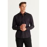 Ac&co / Altınyıldız Classics Erkek Siyah Ütülemesi Kolay Slim Fit Dar Kesim Klasik Yaka Pamuklu Gömlek