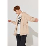 AC&Co / Altınyıldız Classics Erkek Sütlü Kahve Oversize Fit Bol Kesim Kapüşonlu Yaka %100 Pamuk Fermuarlı Sweatshirt Kahverengi