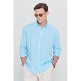 AC&Co / Altınyıldız Classics Erkek Turkuaz Comfort Fit Rahat Kesim Düğmeli Yaka Casual Keten Gömlek 4A2022200085TRKXXL Turkuaz