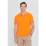 AC&Co / Altınyıldız Classics Erkek Turuncu Regular Fit Rahat Kesim Polo Yaka Etiket Detaylı Tişört