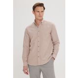 AC&Co / Altınyıldız Classics Erkek Vizon Düğmeli Yaka Tailored Slim Fit Oxford Gömlek