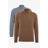 AC&Co / Altınyıldız Classics Erkek Vızon-grı Melanj 2'li Paket Standart Fit Normal Kesim Yarım Balıkçı Yaka Basic Triko Kazak Vızon-grı Melanj