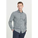 AC&Co / Altınyıldız Classics Erkek Yeşil-Beyaz Pamuklu Slim Fit Dar Kesim Klasik Yaka Baskılı Gömlek
