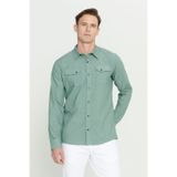 AC&Co / Altınyıldız Classics Erkek Yeşil Slim Fit Dar Kesim Klasik Yaka Pamuklu Gömlek