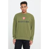 AC&Co / Altınyıldız Classics Haki Harvard Lisanslı 3 İplik Pamuklu Oversize Fit Bol Kesim Bisiklet Yaka Sweatshirt