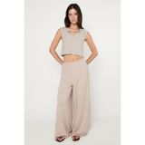 AC&Co / Altınyıldız Classics Kadın Bej Premium Viskon Yumuşak Dokulu Standart Fit Cepli Beli Lastikli Rahat Örme Pantolon