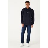 AC&Co / Altınyıldız Classics Lacivert Oversize Bol Kesim Kapüşonlu Pamuklu Baskılı Sweatshirt