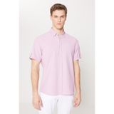 AC&Co / Altınyıldız Classics Lila Slim Fit Dar Kesim Gizli Düğme Yaka Kısa Kollu Gömlek