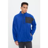 AC&Co / Altınyıldız Classics Oversize Bol Kesim Bato Yaka Cep Detaylı Fermuarlı Soğuk Geçirmez Polar Sweatshirt, Renk Saks Mavi, Beden L