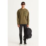 AC&Co / Altınyıldız Classics Oversize Bol Kesim Bisiklet Yaka %100 Pamuk Sweatshirt, Renk Haki, Beden M