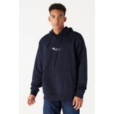 AC&Co / Altınyıldız Classics Oversize Bol Kesim Kapüşonlu Pamuklu Baskılı Sweatshirt, Renk Lacivert, Beden XL