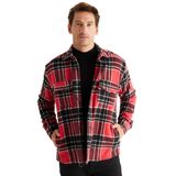 AC&Co / Altınyıldız Classics Oversize Fit Geniş Kesim Düğmeli Yaka Kareli Gömlek Ceket, Renk Kırmızı-Siyah, Beden S
