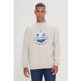 AC&Co / Altınyıldız Classics Real Madrid Lisanslı 3 İplik Pamuklu Oversize Fit Bol Kesim Erkek Açık Bej Bisiklet Yaka Sweatshirt