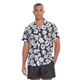 AC&Co / Altınyıldız Classics Slim Fit Dar Kesim Küba Yaka Kısa Kollu Baskılı Gömlek, Renk Siyah-Beyaz, Beden M