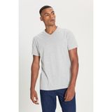 Ac&Co / Altınyıldız Classics Slim Fit Dar Kesim V Yaka Pamuklu Erkek Tişört Grı Melanj