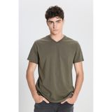 Ac&Co / Altınyıldız Classics Slim Fit Dar Kesim V Yaka Pamuklu Erkek Tişört Haki