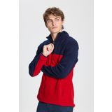 AC&Co / Altınyıldız Classics Standart Fit Dik Yaka İçi Polarlı Çift Renk Polar Sweatshirt, Renk Lacivert-Kırmızı, Beden L