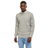 AC&Co / Altınyıldız Classics Standart Fit Normal Kesim Bisiklet Yaka Jakarlı Triko Kazak, Renk Açık Gri, Beden 2XL