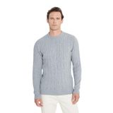 AC&Co / Altınyıldız Classics Standart Fit Normal Kesim Bisiklet Yaka Jakarlı Triko Kazak, Renk Açık Gri, Beden L