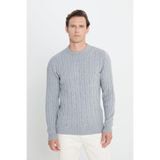 AC&Co / Altınyıldız Classics Standart Fit Normal Kesim Bisiklet Yaka Jakarlı Triko Kazak, Renk Açık Gri, Beden M