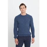 AC&Co / Altınyıldız Classics Standart Fit Normal Kesim Bisiklet Yaka Jakarlı Triko Kazak, Renk Havacı Mavi, Beden S
