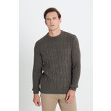 AC&Co / Altınyıldız Classics Standart Fit Normal Kesim Bisiklet Yaka Jakarlı Triko Kazak, Renk Kahverengi, Beden 2XL