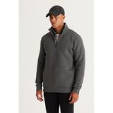 AC&Co / Altınyıldız Classics Standart Fit Normal Kesim İçi Polarlı Bato Yaka Pamuklu Erkek Sweatshirt Antrasit Melanj Antrasit