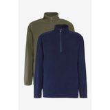 AC&Co / Altınyıldız Classics Unisex 2'li Paket Standart Fit Dik Yaka Soğuk Geçirmez Sweatshirt Polar Lacivert-Haki