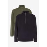 AC&Co / Altınyıldız Classics Unisex 2'li Paket Standart Fit Dik Yaka Soğuk Geçirmez Sweatshirt Polar Siyah-Haki
