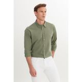 AC&Co/Altınyıldız Classics Erkek Haki Comfort Fit Rahat Kesim Gizli Düğme Yaka%100 Pamuk Flamlı Gömlek, Haki, S