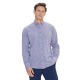 AC&Co/Altınyıldız Classics Erkek Lacivert Keten Comfort Fit Rahat Kesim Düğmeli Yaka Casual Gömlek, Lacivert, M