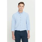 AC&Co/Altınyıldız Classics Erkek Lacivert Kırışmayan Oxford Gofre Desenli Slim Fit Dar Kesim Düğmeli Yaka Esnek Gömlek, Lacivert, S