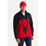 AC&Co/Altınyıldız Classics-Erkek Lacivert-kırmızı Standart Fit Normal Kesim Günlük Rahat Çift Renkli Polar Spor Sweatshirt
