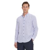 AC&Co/Altınyıldız Classics Erkek Mavi%100 Pamuk Slim Fit Dar Kesim Gizli Düğmeli Yaka Keten Görünümlü Flamlı Gömlek, Mavi, L