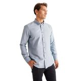 AC&Co/Altınyıldız Classics Erkek Oxford Gri Düğmeli Yaka Kolay Ütülenebilir Pamuklu Slim Fit Dar Kesim Gömlek Gri, XL