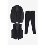 AC&Co/Altınyıldız Classics Erkek Siyah Slim Fit Dar Kesim Kırlangıç Yaka Kapak Cepli Yelekli Takım Elbise, Siyah, 46-6 Drop