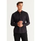 AC&Co/Altınyıldız Classics Erkek Siyah Ütülemesi Kolay Slim Fit Dar Kesim Klasik Yaka Pamuklu Gömlek,XL
