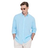 AC&Co/Altınyıldız Classics Erkek Turkuaz Keten Comfort Fit Rahat Kesim Düğmeli Yaka Casual Gömlek, Turkuaz, M