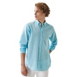 AC&Co/Altınyıldız Classics Erkek Turkuaz Keten Comfort Fit Rahat Kesim Düğmeli Yaka Casual Gömlek, Turkuaz, XL