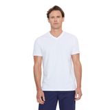 AC&Co/Altınyıldız Classics Erkek%100 Pamuk V Yaka Beyaz Slim Fit Dar Kesim Tişört, Beyaz, L