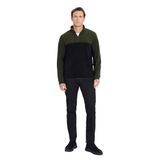 AC&Co/Altınyıldız Classics Standart Fit Dik Yaka İçi Polarlı Çift Renk Polar Sweatshirt, Renk Haki-Siyah, Beden S